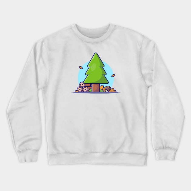 Pinus Tree with Woods and Acorn Autumn Season Cartoon Vector Icon Illustration Crewneck Sweatshirt by Catalyst Labs